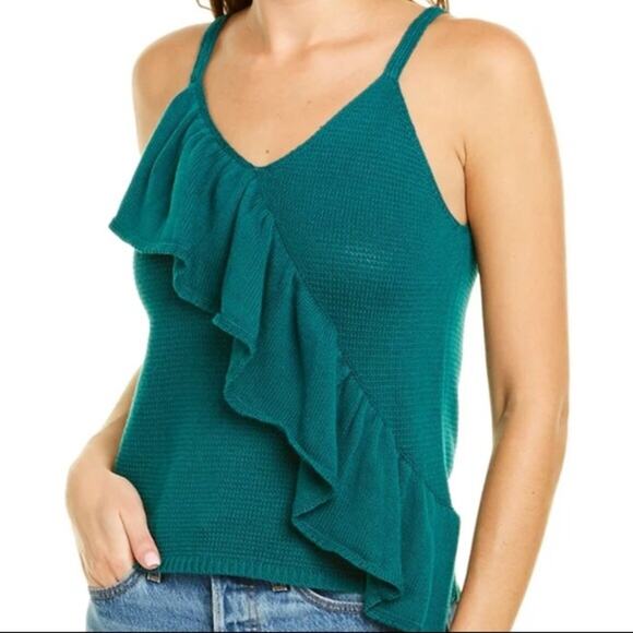 525 America Teal Ruffle Knit Tank Top Size Small - Picture 1 of 10